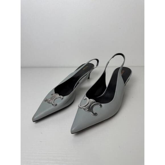 CELINE Triomphe Slingback Heels Sage Green Pointed Display Defect Size 38 - Picture 2 of 8